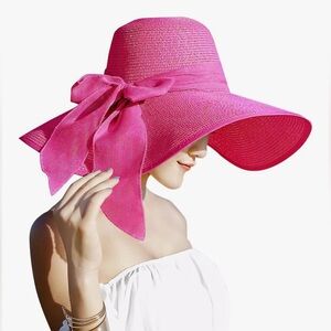#210. Pink straw sun hat with bow